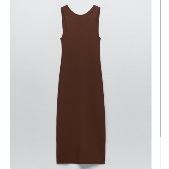 NWT ZARA BROWN KNIT DRESS OPEN BACK - L - Picture 4 of 8